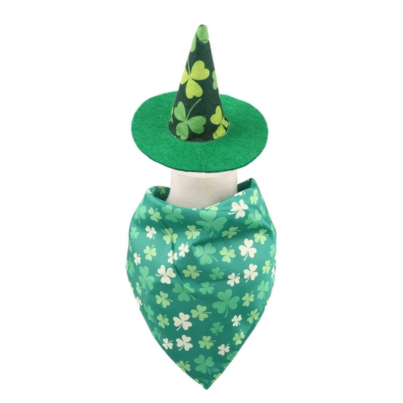 Dog Top Hat Collar Holiday Shamrocks for Small Medium Girl Dogs Cats Dog Collar Necklaces Kerchief Costumes