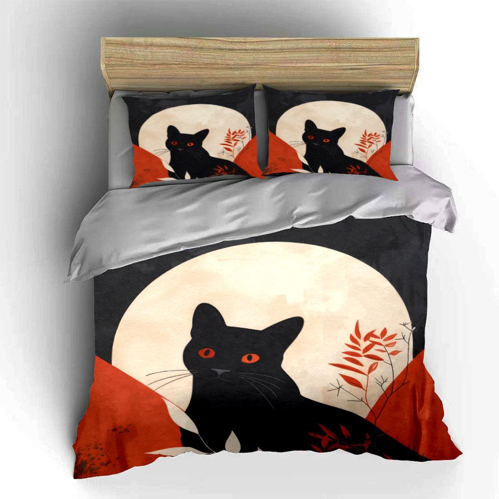 Black Cat Art Decor Trio Soft Comfortable Duvet Cover Bedding Set Included 1*Duvet Cover & 2*Pillowcases, Gift