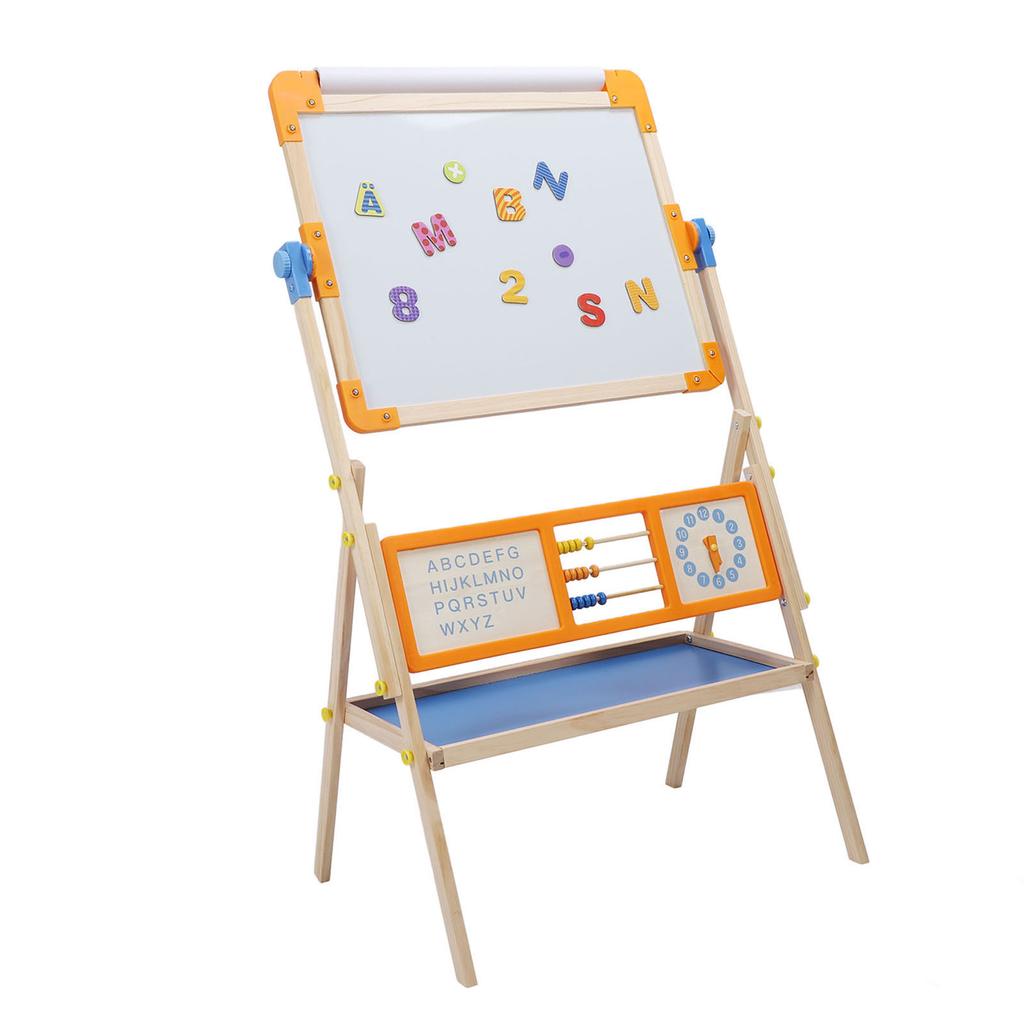 Easel for Kids with Paper Roll Learning Toy Magnetic Stickers Double Sided 360 Degree Rotating Kids