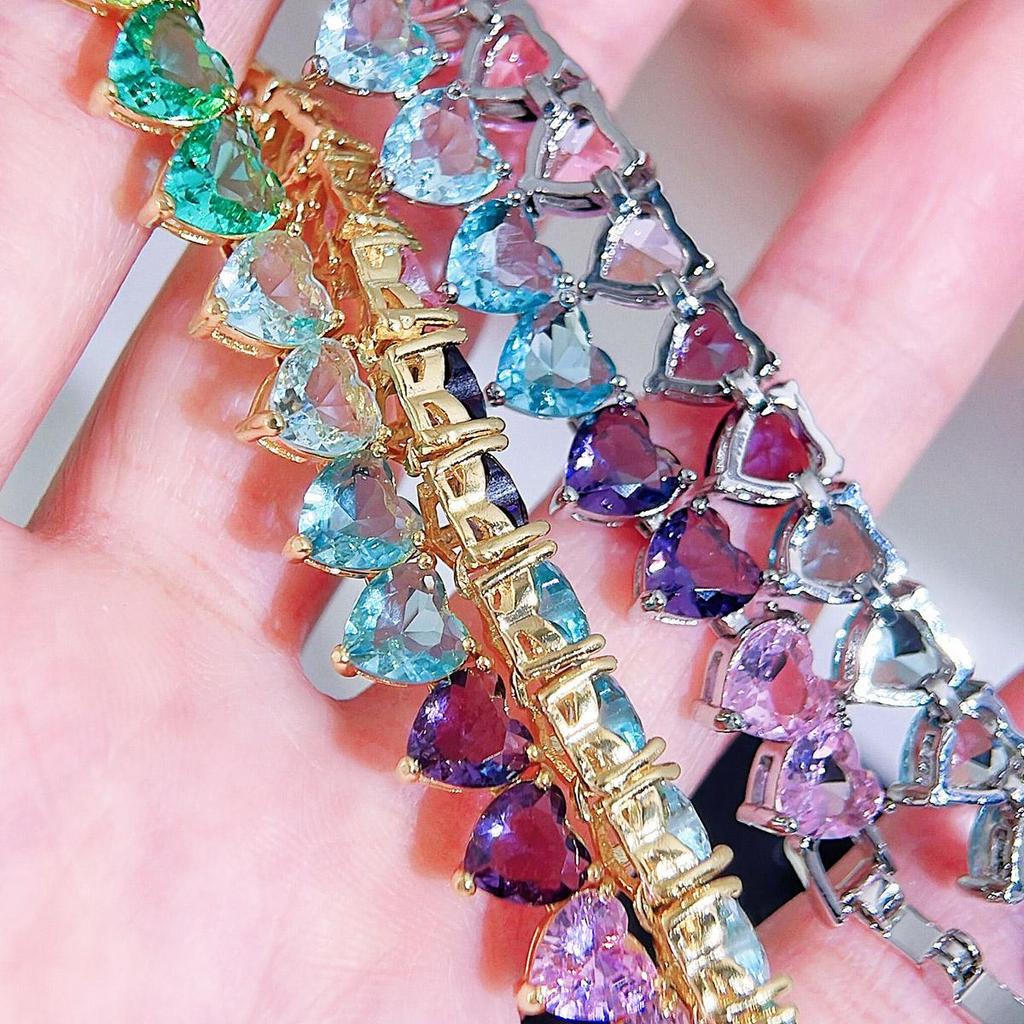 CMM Rainbow Color Love Cubic Zirconia Accessories High-End Necklace Fashion Jewelry Retro Wild Clavicle Chain for Women