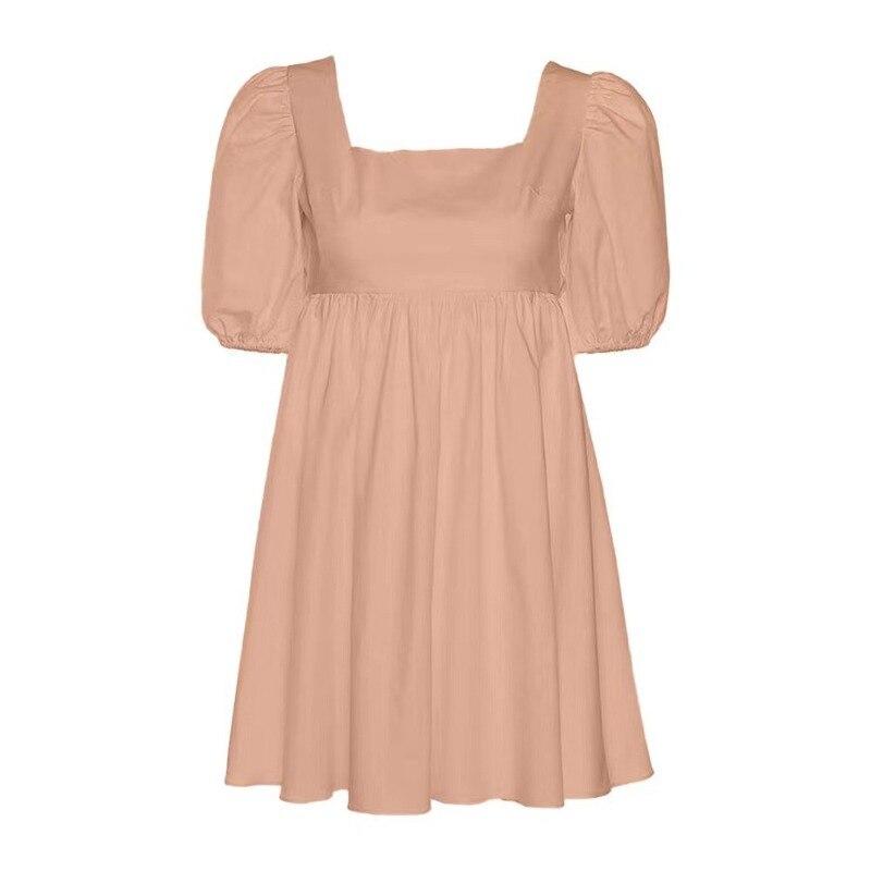 Square Collar Puff Sleeve White Short Dress Women Backless Sexy Dresses Female Slim Summer 2026 Robes Lace-up Loose Dress 28114