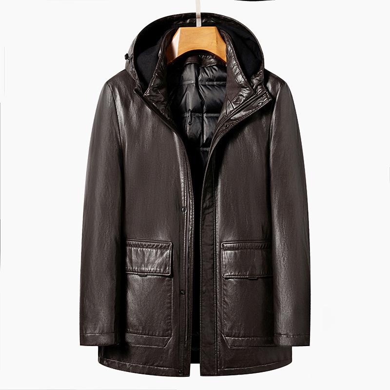 Men`s Genuine Sheepskin Leather Thicken Mid-Length