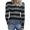 Damski casualowy modny top z okrągłym dekoltem, w paski, z długim rękawem, prążkowany