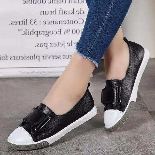 Women Loafers Flats Lady Slip on White Split Leather Moccasins Casual Female Shoes