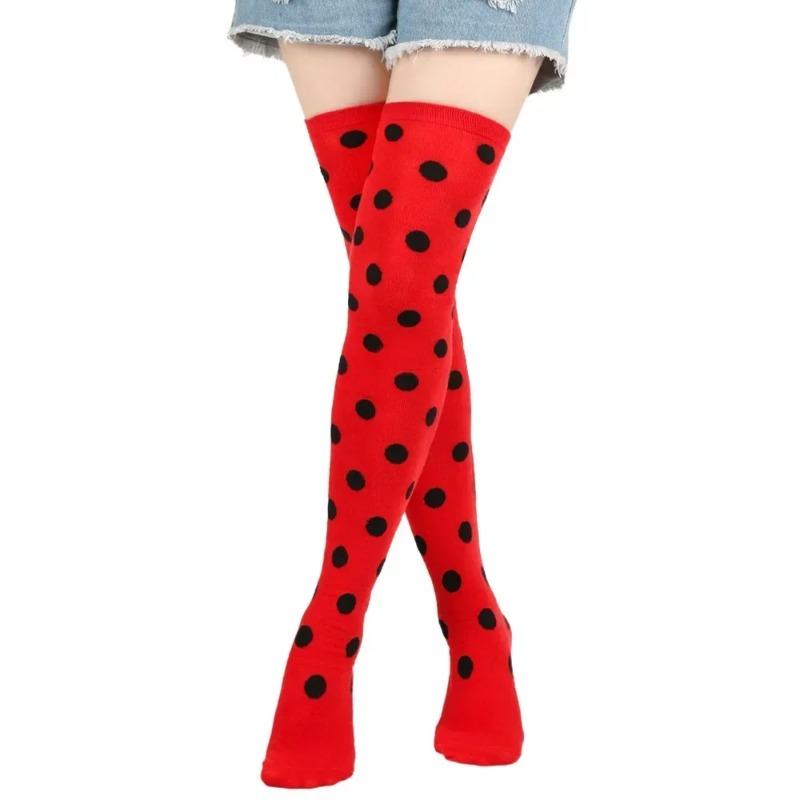 Long Socks Womens Over Above Knee Striped Thigh High Stockings Polka Dot Ladies Black White Pink Cosplay Lolita Harajuku Y2k