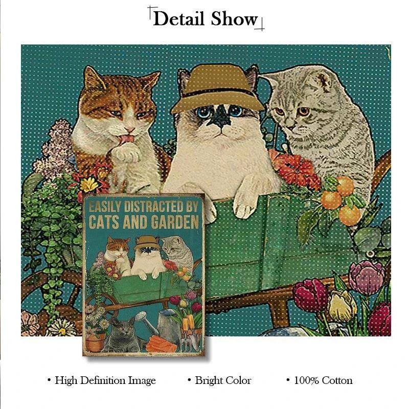 Vintage Black Cat Canvas Painting Funny Art Animal Reading Drinking Coffee Posters Living Room Decor