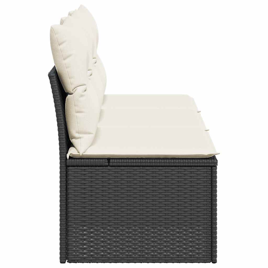 Vidaxl Garden Sofa With Cushions, 3-Seater, Black, Poly Rattan