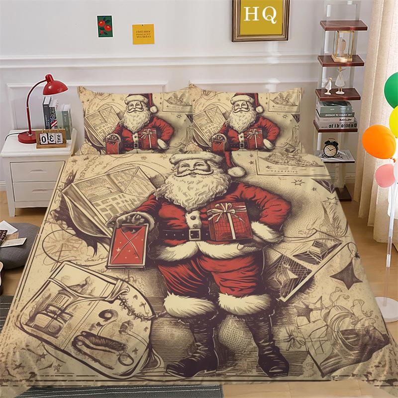Christmas Elk 3D Printed Polyester Pillowcase Quilt Cover Two or Three Piece Set