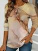 Women's abstract watercolor print long-sleeved loose round neck top, casual everyday street style with elegant design.