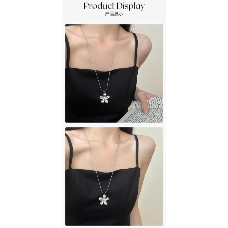 Korean Style Pull Out Flower Long Snake Bone Sweater Necklace For Women