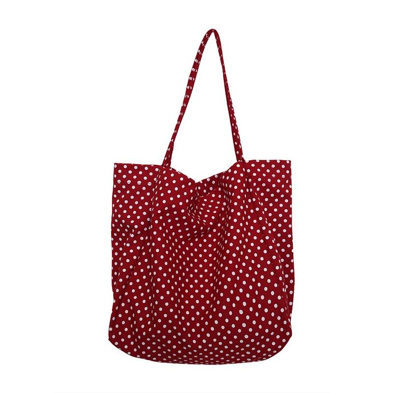 Selling Retro Casual Polka Dot Canvas Women's Shoulder Bag  Fashionable Versatile Practical Large Capacity Tote Bag