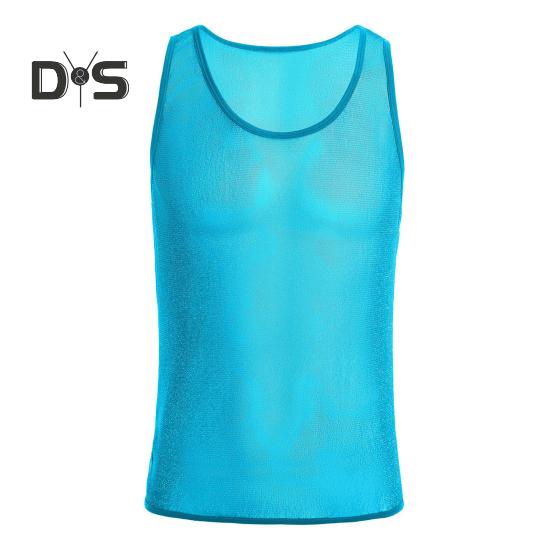 Herren Mesh-Tanktop, ärmellos, glitzernd, transparent, lässig, durchsichtig, Muskel-T-Shirt für den Alltag im Fitnessstudio