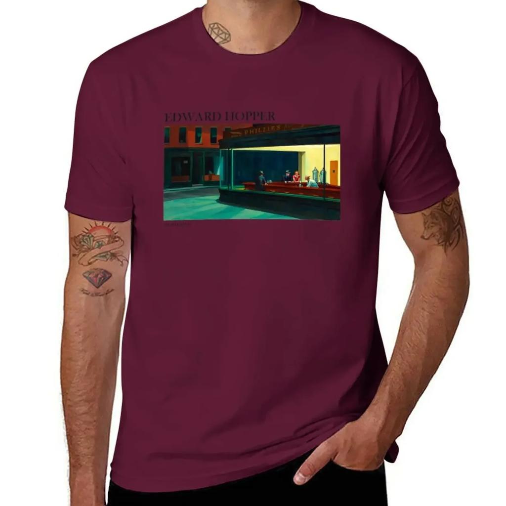 Edward Hopper Nighthawks T-Shirt blacks anime clothes Men's clothing