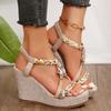 Metal Decor Wedge Sandals for Women Summer 2026 Braided Band Platform Gladiator Sandals Woman Thick Bottom Beach Sandalias Mujer