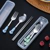 Cat Claw Stainless Steel Tableware Set Portable Cutlery Fork Spoon Chopsticks Three-piece Suit With Box Travel Outdoor Tableware