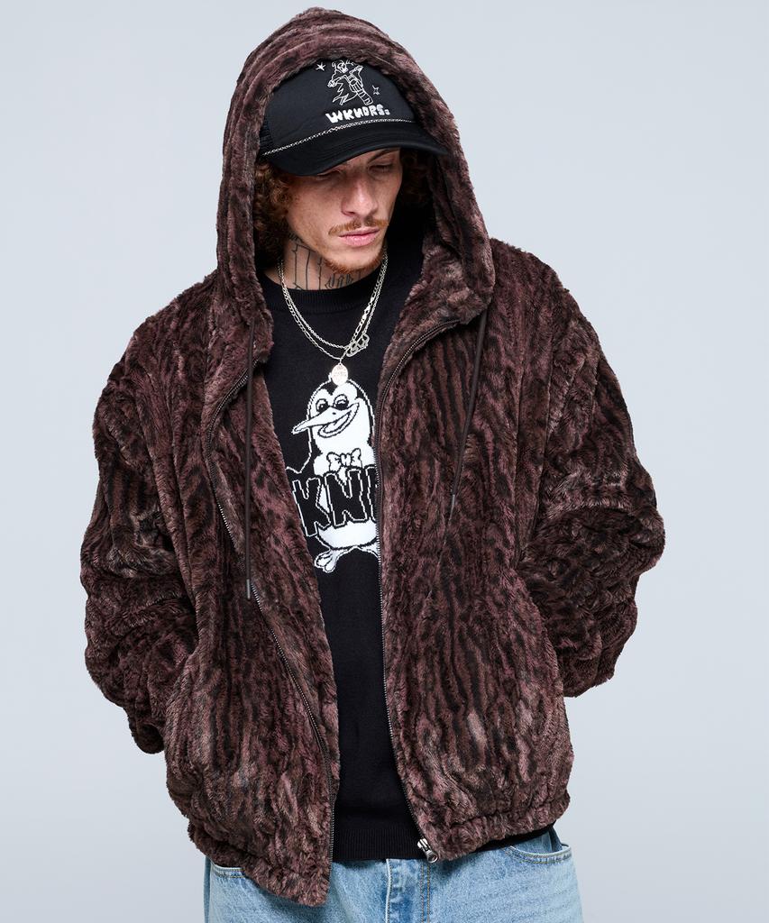 Wkndrs Faux Fur Zipup Hoodie (Brown)