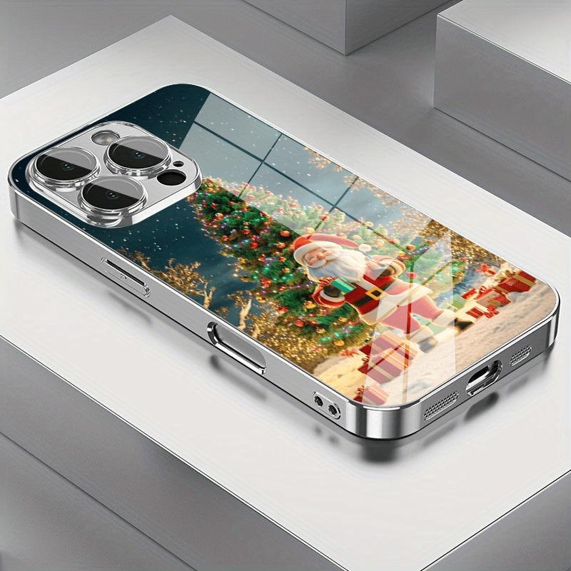 Creative Santa Claus Pattern Tempered Glass Electroplated Silver Phone Case For Samsung Galaxy S25 S24 S23 Ultra Plus FE Cover