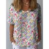 Summer V-neck 3D Floral Printed Top Fashionable Casual Short Sleeved Women's T-shirts
