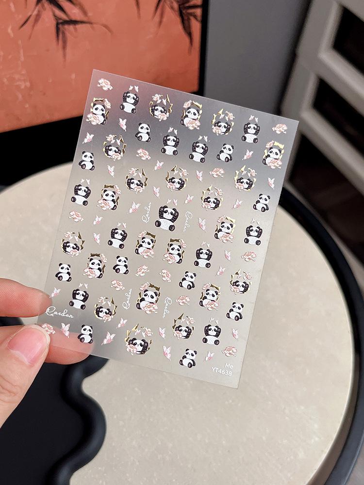 

YITU Тисненые наклейки для ногтей с пандами и цветочными бабочками, самоклеящиеся, YT4638