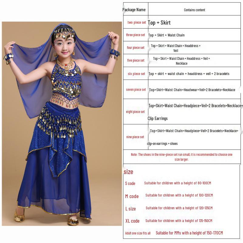 

Дитячий етнічний індійський танцювальний костюмний набір: Сіньцзянська спідниця для танцю живота для виступів Adult Standard (160-175cm)