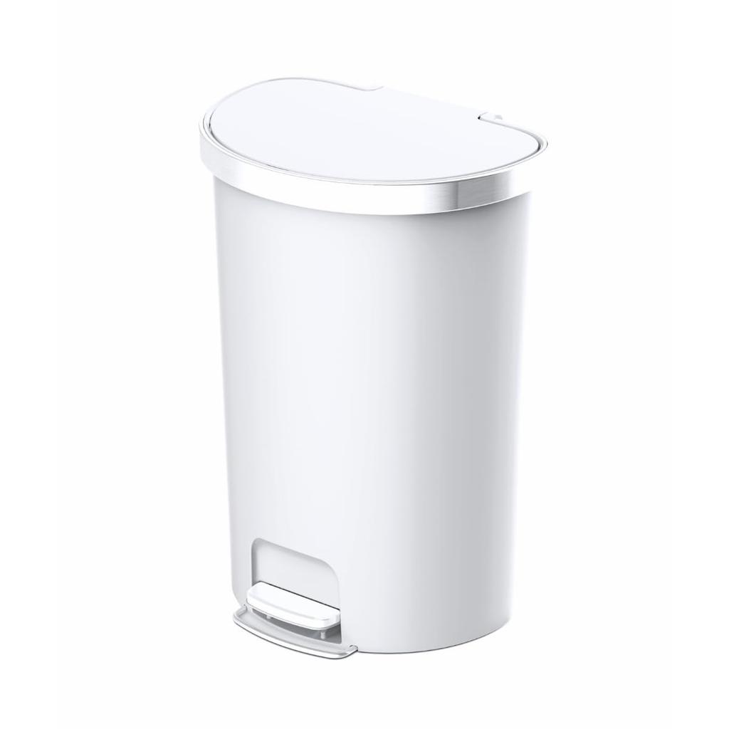 EKO Step-Type Hanasemi-Round Trash Can, White, 55L, with Lid, No Inner Box, Large, EK6221-55L-WH