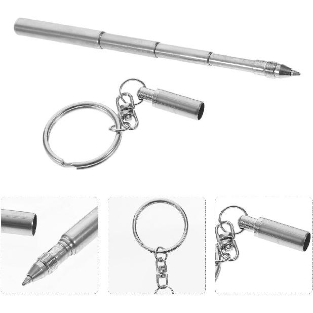 Ciieeo Key Chain Telescopic Pen: Stainless Steel Ballpoint Pens Retractable Pocket Mini Pens Signature Pen with Key Ring for Business Office School
