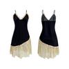 Satin Lace Patchwork Cami Nightgown Deep V Sexy Slim Fit Comfortable Women's Loungewear 418 Luxurious Flattering Sleepwear with Silky Satin Texture
