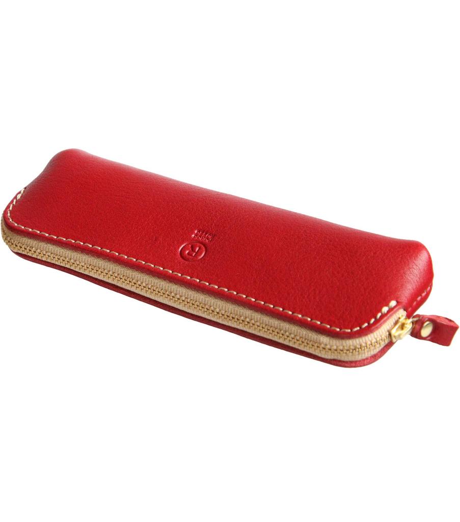 Slim Leather Pencil Pencil Tochigi Made in Japan [Porco Rosso] Case, Case, Leather, Leather, (Red) [sokunou]