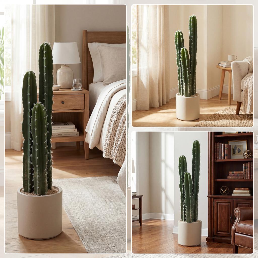 Artificial Plant Cactus Plants Large 95 Cm with Pot Like Real for Home, Office, Green