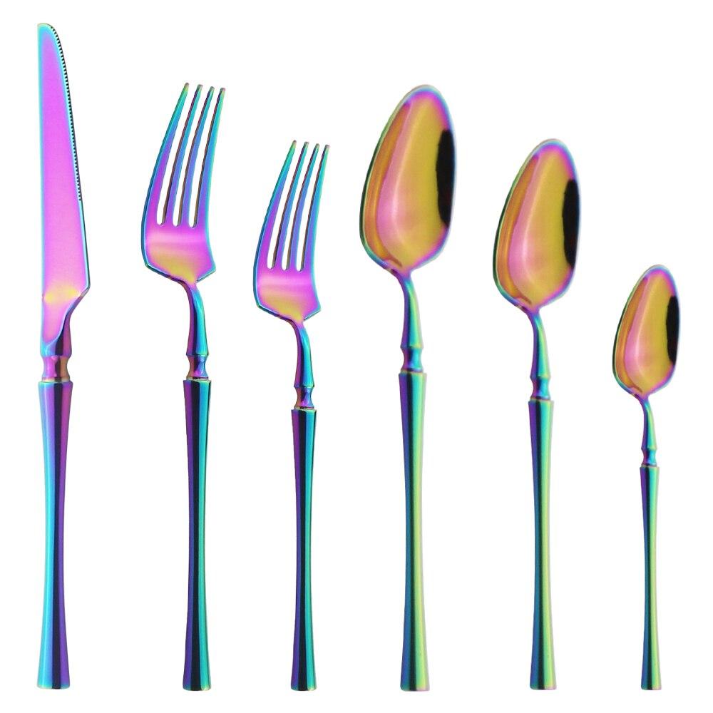 

Фиолетовый столовый нож, десертная вилка, чайная ложка, набор столовых приборов из нержавеющей стали 304, набор столовых приборов, зеркальная посуда, кухонное серебро