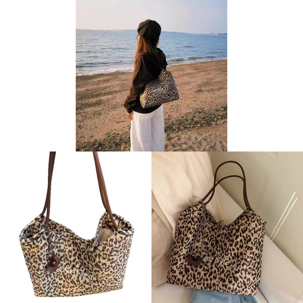Canvas Leopard Print Large Capacity Crossbody Bag For Daily Fashion And Short Trips