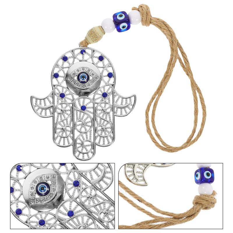 Blue Evil Eye Decor Blue Eye Hamsa Hand Pendant Decorative Wall Ornament Evil Eye Hand Decoration Zinc Alloy Hanging Ornaments