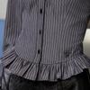 unifree V-Neck Pleated Ruffle Slim Fit Short Shirt