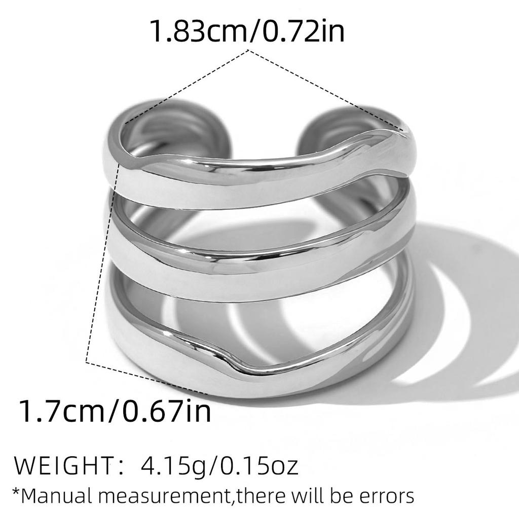Minimalist Line Ring 18K Gold Color Plated Stainless Steel Stackable Hollow Ring Women's Zircon Adjustable Ring Party Gift