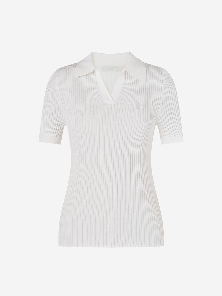 LORDLOAR Slim Ribbed Collar Knit White