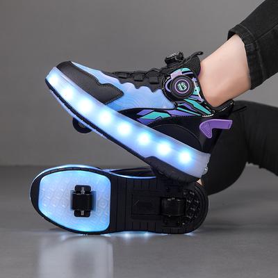 Patins à roulettes pour enfants Chaussures à roulettes amovibles Baskets de sport pour garçons avec 2 roues Patinage à roulettes LED Chaussures de roller de course en ligne