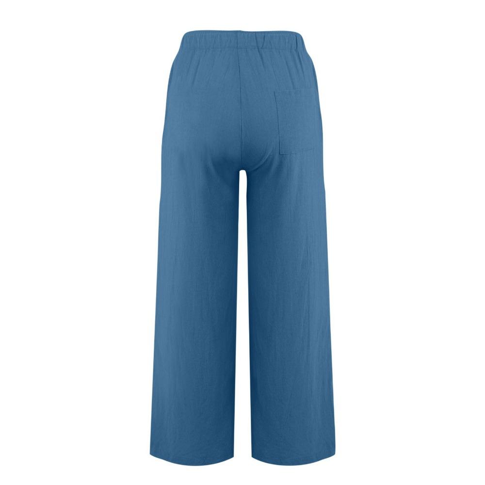 GMXIA Large Size Women's Elastic Waist Long Linen Casual Loose Wide Leg Trousers