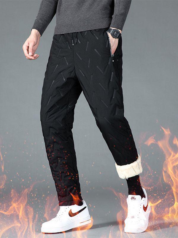 Men's Winter Windproof Lamb's Wool Fleece-Lined Warm Cotton Pants