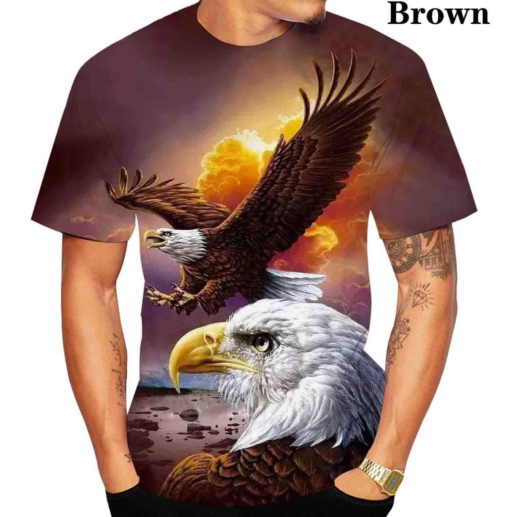 Modna koszulka męska z nadrukiem 3D Orła Luźna damska i męska Fajne letnie topy sportowe z krótkim rękawem