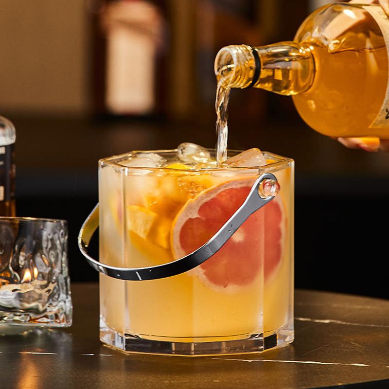 900ml Champagne Beer Red Wine Buckets Bar KTV Creative Octagonal Ice Bucket Transparent Drinkware Insulated Bucket with Handle