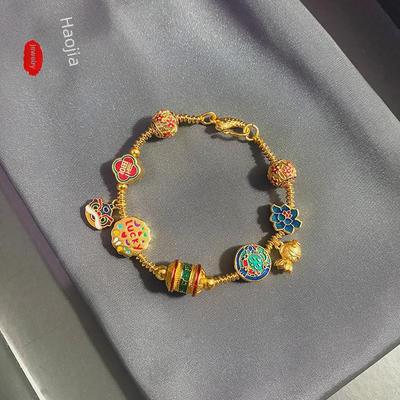 Náramek Zelené Táry s lvem: Čínský smalt, DIY design Duobao, Měď pozlacená zlatem pro ženy