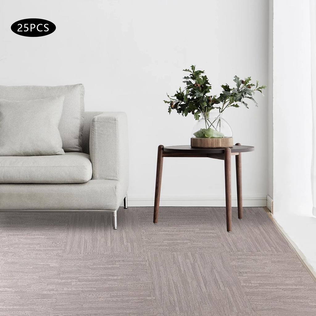 25 pièces 24*24 pouces Gris Grain Bois Mousse Emboîtable Tapis de Sol, 0,4 pouces d'épaisseur Résistant à l'usure Carreaux de Mousse Imprimés pour Salons & Bureaux