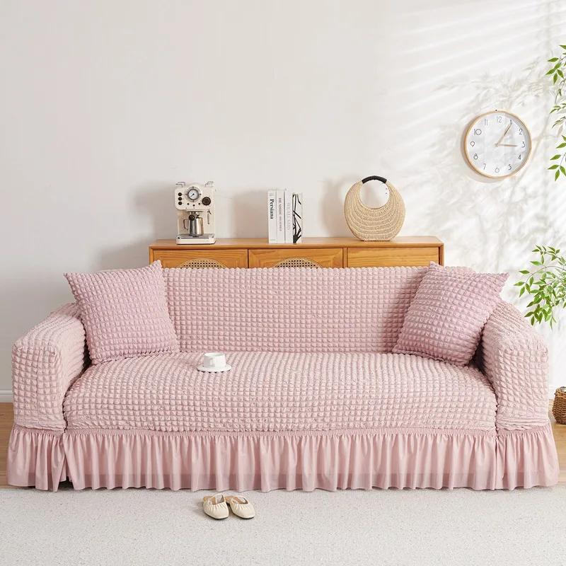 Elastic Sofa Cover Stretchable Furniture Protector with Skirt Washable Durable Fits Most Couches Living Room Decor 1/2/3/4/5seat