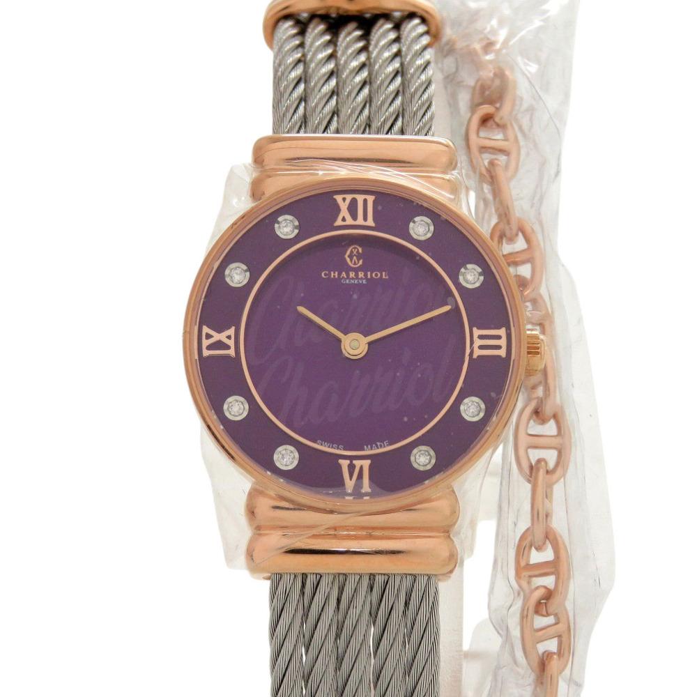Used AUTHENTIC CHARRIOL 028PPD1.540.572 Saint Tropez purple SS Quartz Wristwatch