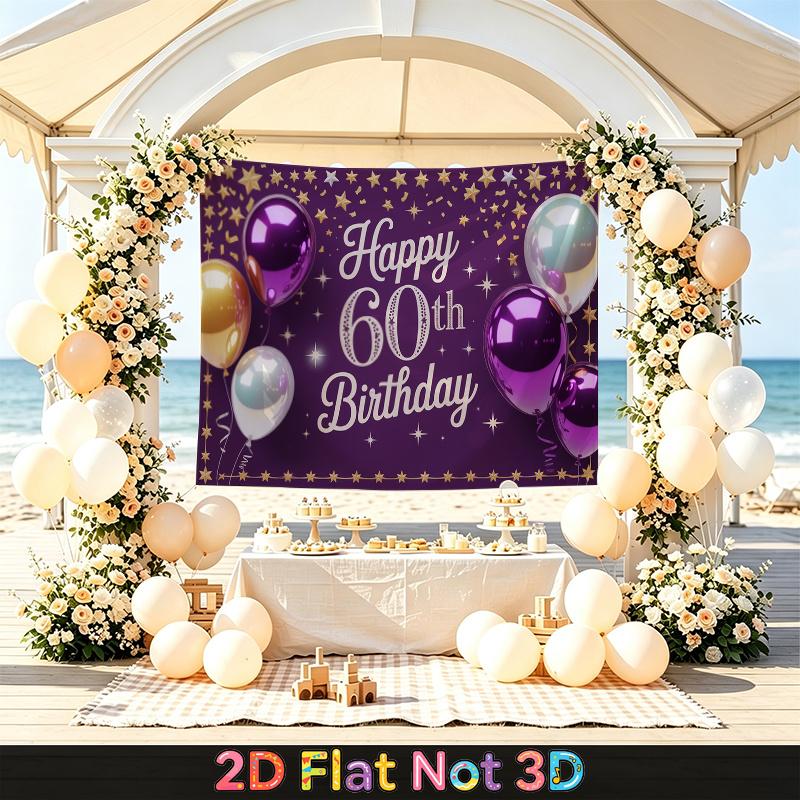 Party Backdrop Birthday Purple 60th Photo Booth Background Front Door Decor