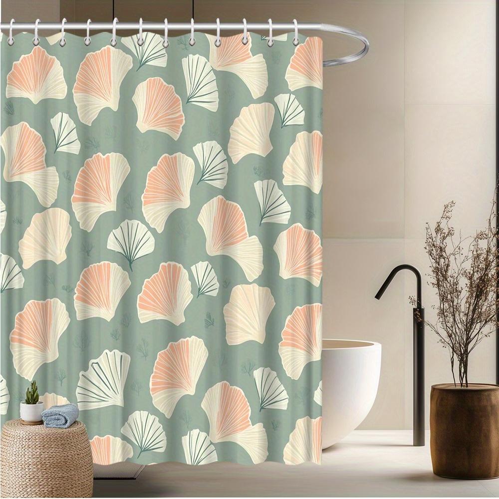 

Scallop Shell Shower Curtain, Marine Theme With Peach Beige & Green Leaf Design, Fade-Resistant Polyester, Machine Washable W60H190(CM)-1 Pcs