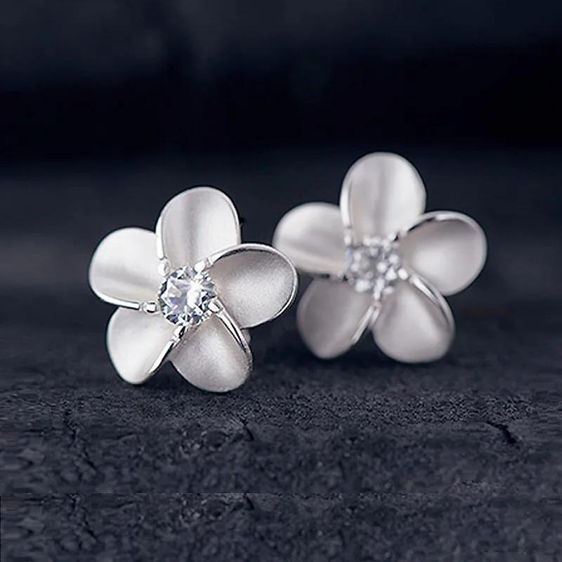 2025 Fashion  Sterling Silver Primrose Flower Small Stud Earrings for Girl Gifts with Cubic Zirconia Compatible