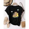 Women Otter Yellow Duck Inflatable Ring Print T-Shirt Round Neck Short Sleeve Casual Fashion Sports Top
