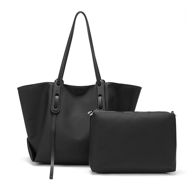 

Модная холщовая сумка-тоут большой вместимости через плечо — это простая и универсальная школьная сумка для женщин чёрный