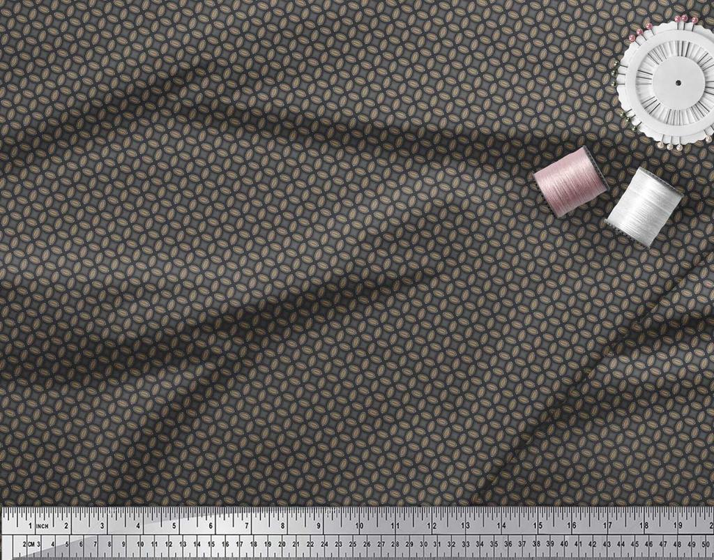 Soimoi Blue Japan Crepe Satin Fabric Semi Circle Geometric Print Fabric by the Metre 42 Inch